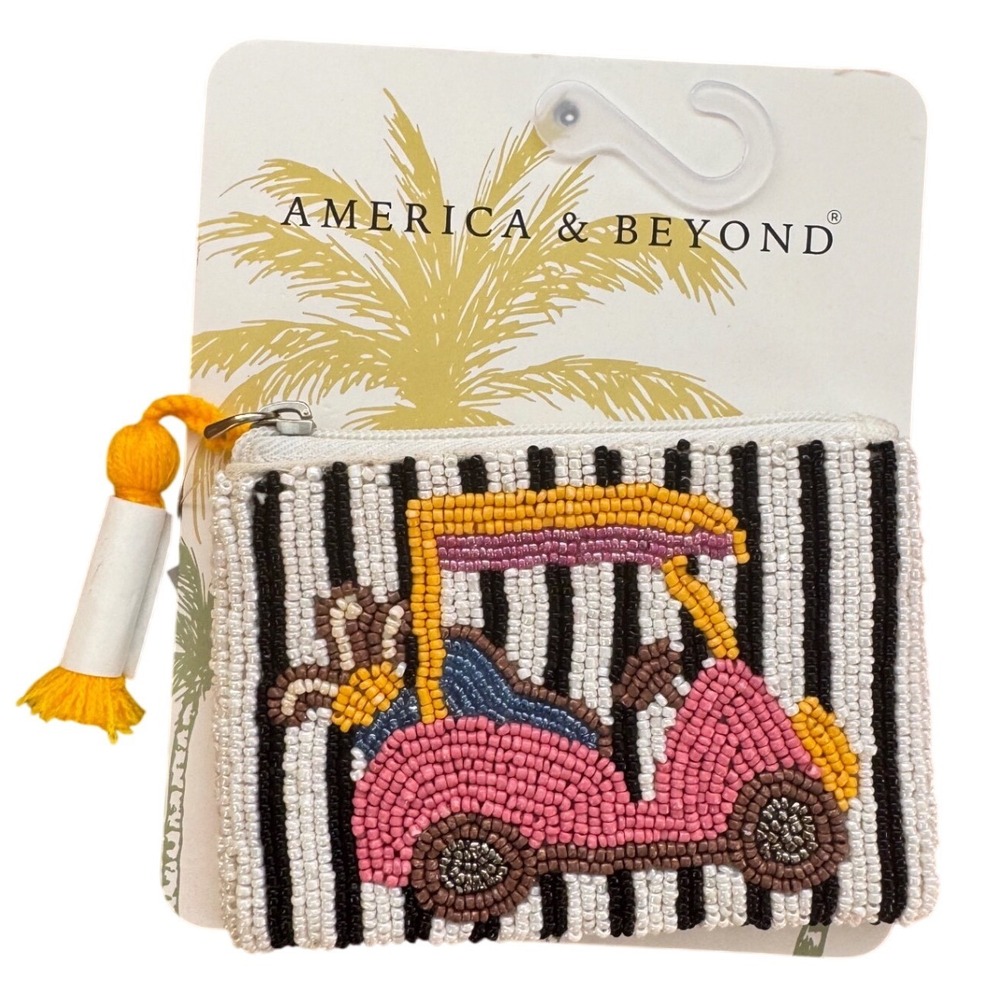 Viral Beaded Gold Cart Pink Yellow โ pouch Zip Closure NWT